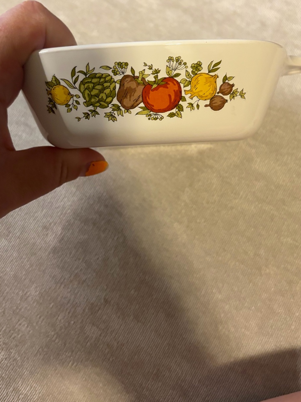 Corning Ware Mini White Serving Dish with Harvest Fruit & Veggie Motif